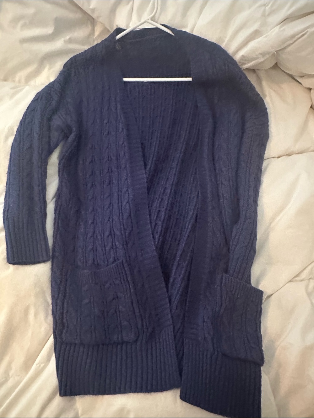 SHEIN Navy Cable-Knit Open-Front Cardigan